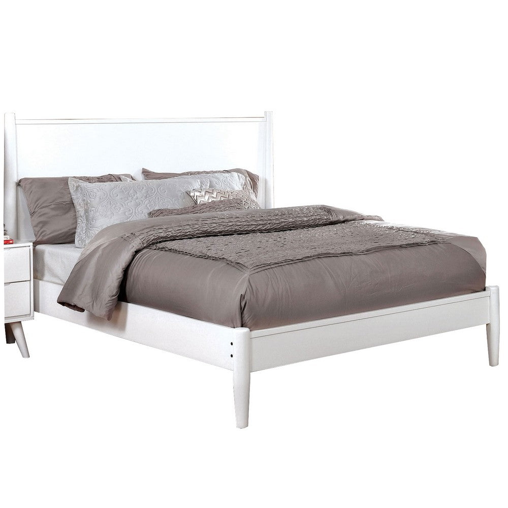 Transitional Wooden Full Bed with Round Tapered Legs and Headboard, White - BM208967