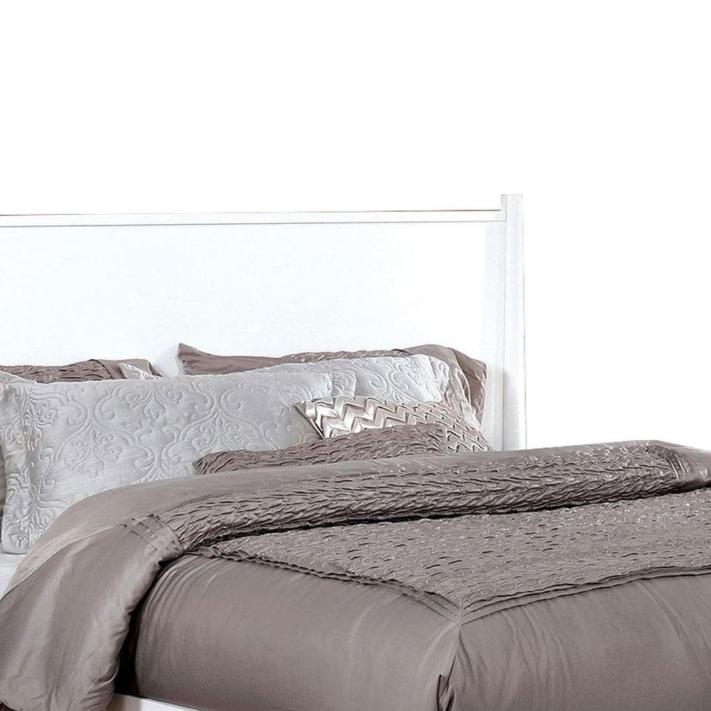 Transitional Wooden Full Bed with Round Tapered Legs and Headboard, White - BM208967