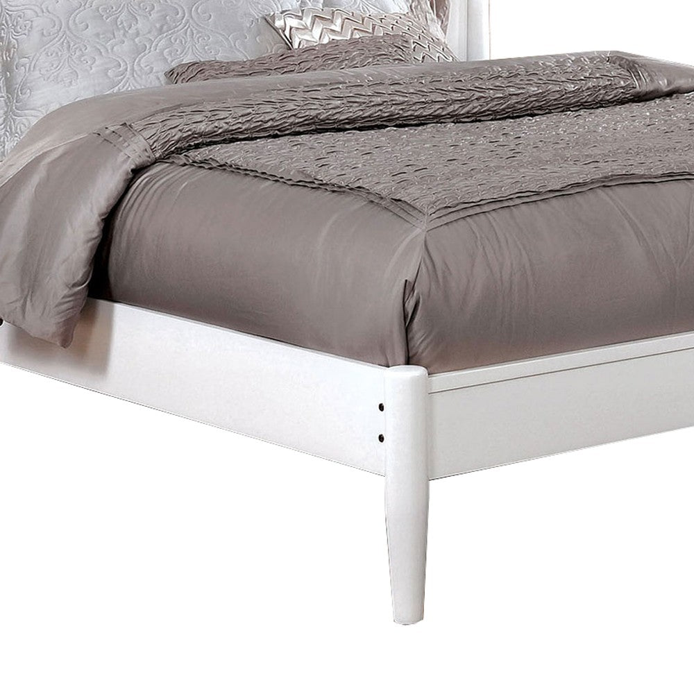 Transitional Wooden Full Bed with Round Tapered Legs and Headboard, White - BM208967