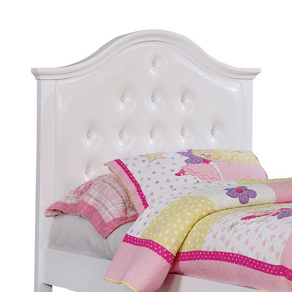 Traditional Style Full Bed with Button Tufted Camelback Headboard, White - BM208972