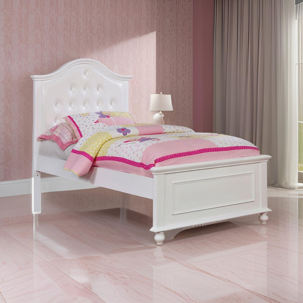 Traditional Style Full Bed with Button Tufted Camelback Headboard, White - BM208972