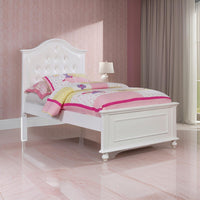 Traditional Style Full Bed with Button Tufted Camelback Headboard, White - BM208972