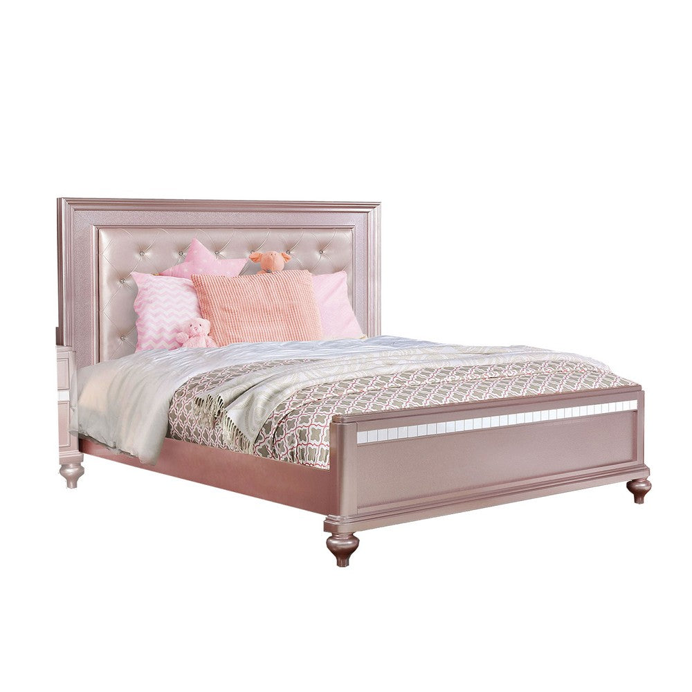 Contemporary Styled Twin Bed with Padded Button Tufted Headboard, Pink - BM208999