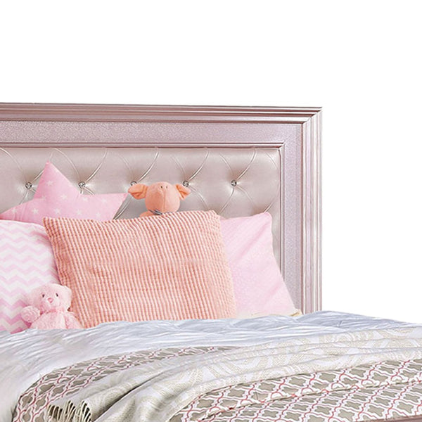 Contemporary Styled Twin Bed with Padded Button Tufted Headboard, Pink - BM208999