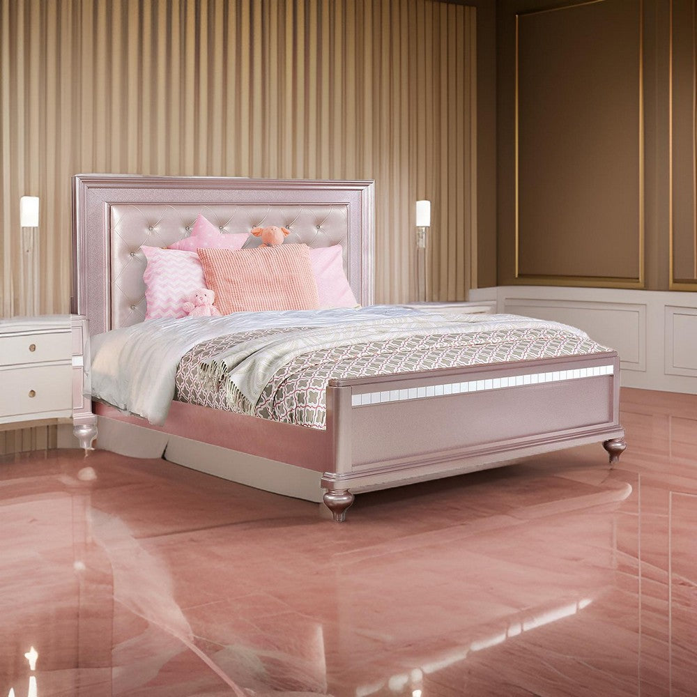 Contemporary Styled Twin Bed with Padded Button Tufted Headboard, Pink - BM208999