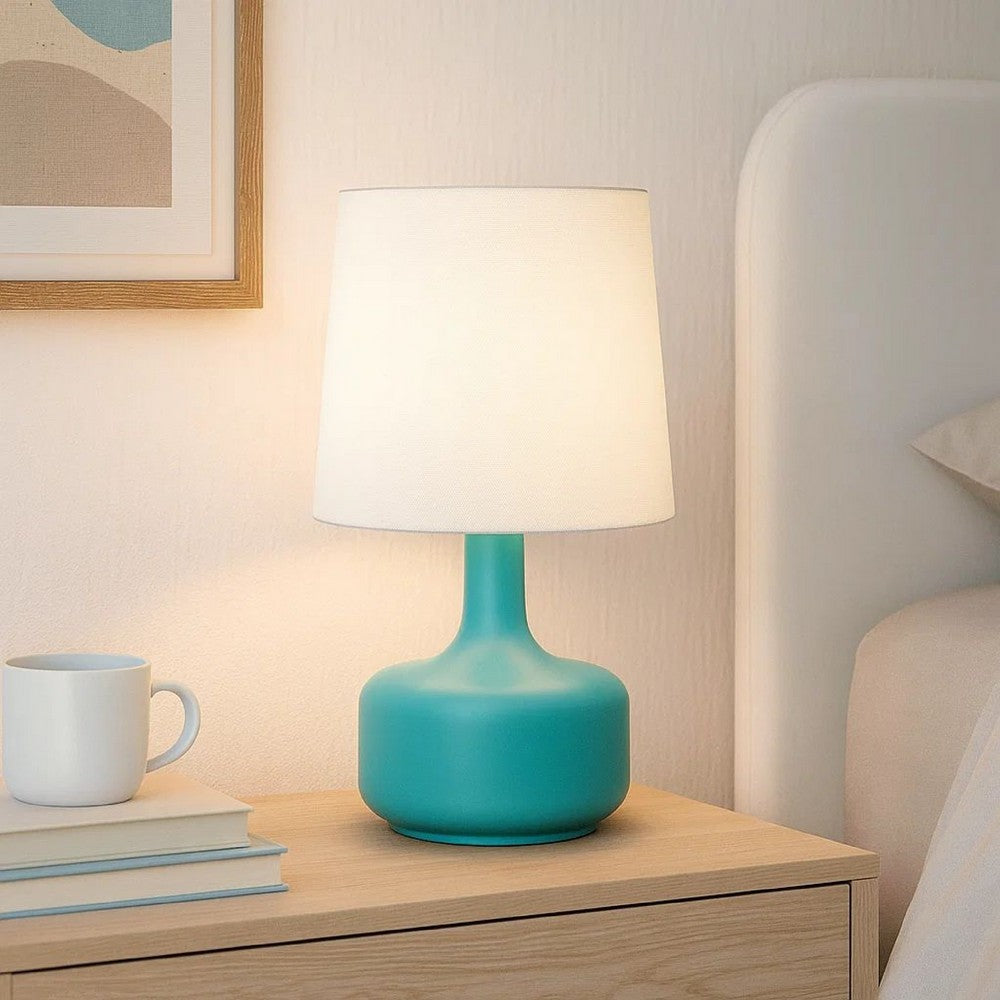 Metal Pot Belly Base Table Lamp with 3 Way Touch Light in White and Sky Blue - BM209051