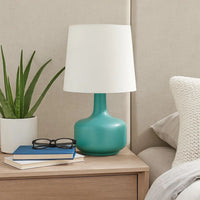 Metal Pot Belly Base Table Lamp with 3 Way Touch Light in White and Sky Blue - BM209051