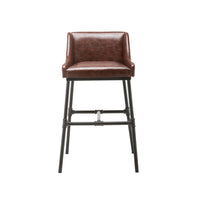 Leatherette Bar Stool with Riveted Metal Backing, Brown and Black - BM209053