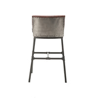 Leatherette Bar Stool with Riveted Metal Backing, Brown and Black - BM209053