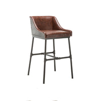 Leatherette Bar Stool with Riveted Metal Backing, Brown and Black - BM209053