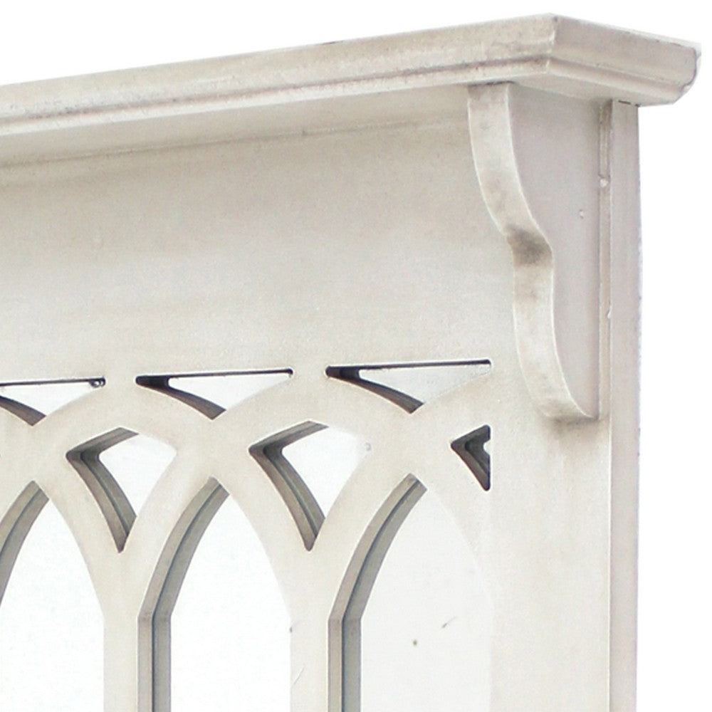 Wooden Wall Shelf with Blackboard and 4 Metal Hooks, White and Black - BM209093