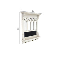 Wooden Wall Shelf with Blackboard and 4 Metal Hooks, White and Black - BM209093