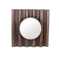 Traditional Style Wooden Round Mirror with Panpipe Style Frame , Brown - BM209096