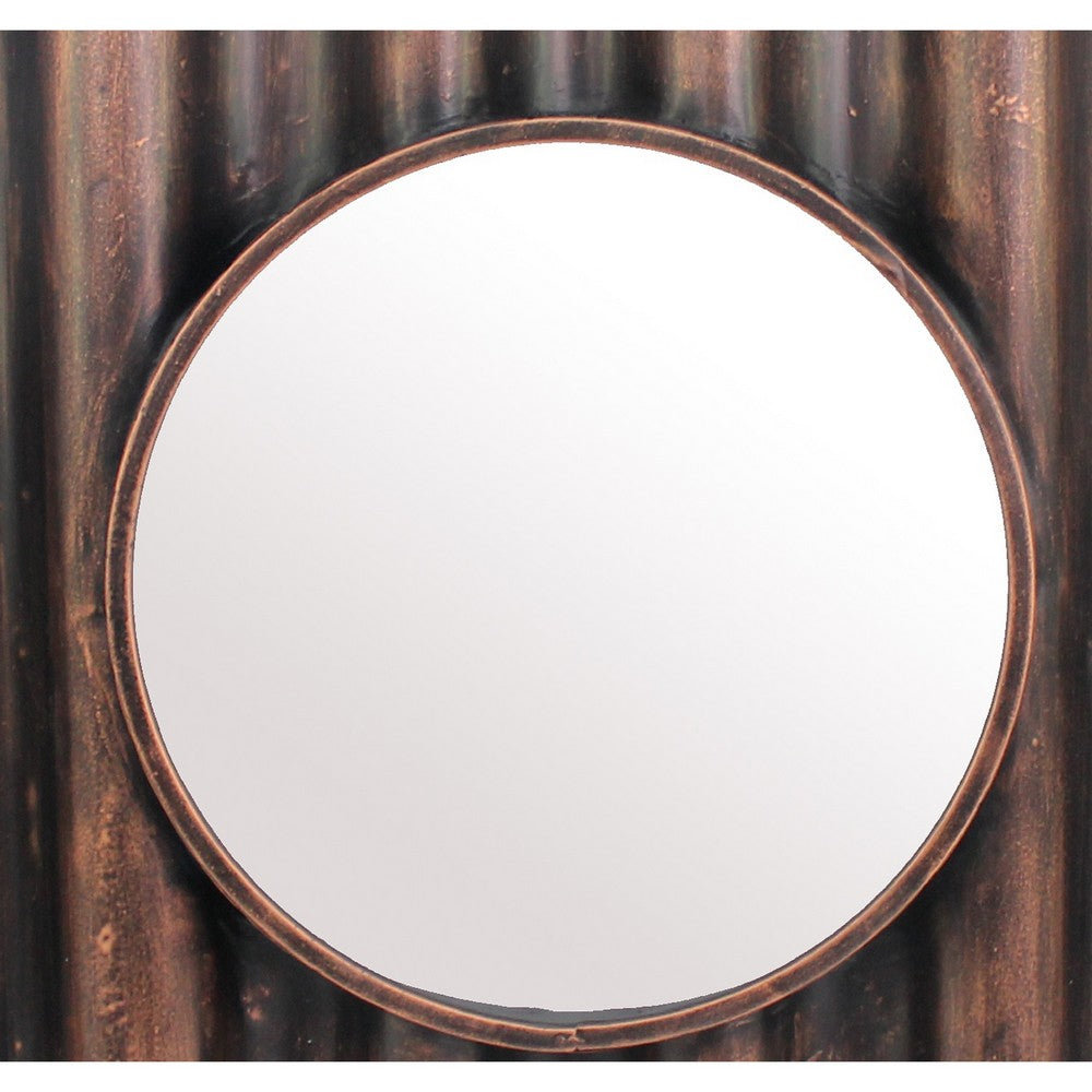 Traditional Style Wooden Round Mirror with Panpipe Style Frame , Brown - BM209096