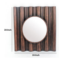 Traditional Style Wooden Round Mirror with Panpipe Style Frame , Brown - BM209096