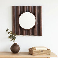 Traditional Style Wooden Round Mirror with Panpipe Style Frame , Brown - BM209096