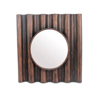Traditional Style Wooden Round Mirror with Panpipe Style Frame , Brown - BM209096