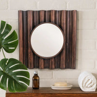 Traditional Style Wooden Round Mirror with Panpipe Style Frame , Brown - BM209096