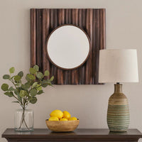 Traditional Style Wooden Round Mirror with Panpipe Style Frame , Brown - BM209096