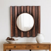Traditional Style Wooden Round Mirror with Panpipe Style Frame , Brown - BM209096