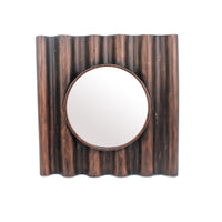 Traditional Style Wooden Round Mirror with Panpipe Style Frame , Brown - BM209096