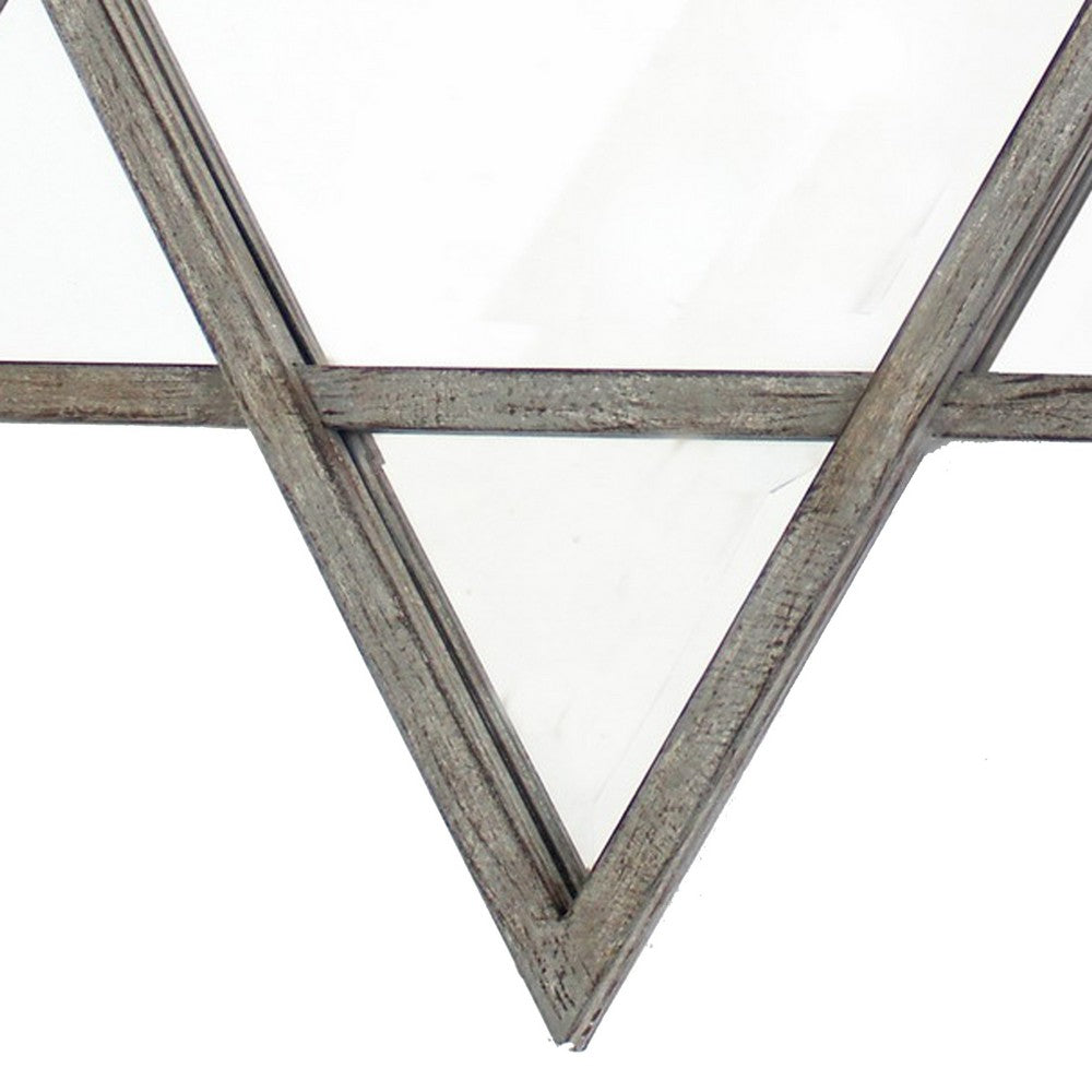 Transitional Wooden Wall Mirror with Hexagram Shape Design, Brown - BM209097