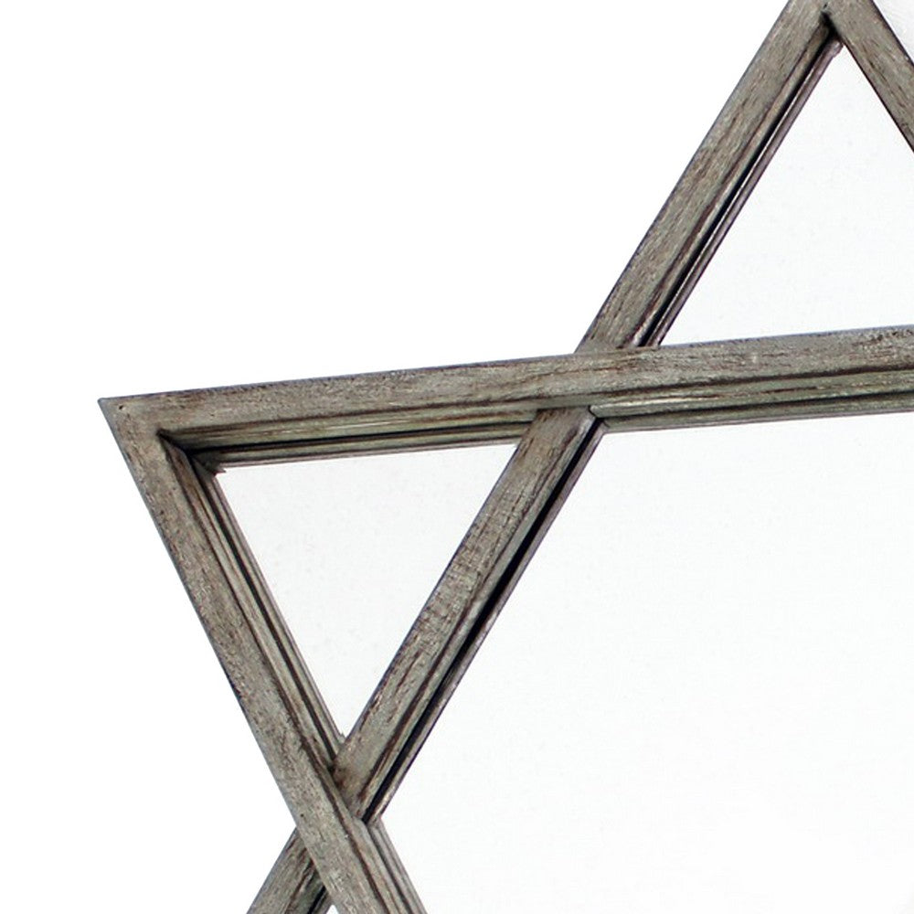 Transitional Wooden Wall Mirror with Hexagram Shape Design, Brown - BM209097