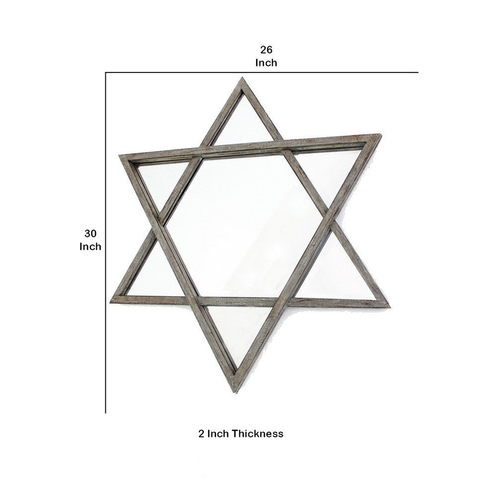 Transitional Wooden Wall Mirror with Hexagram Shape Design, Brown - BM209097