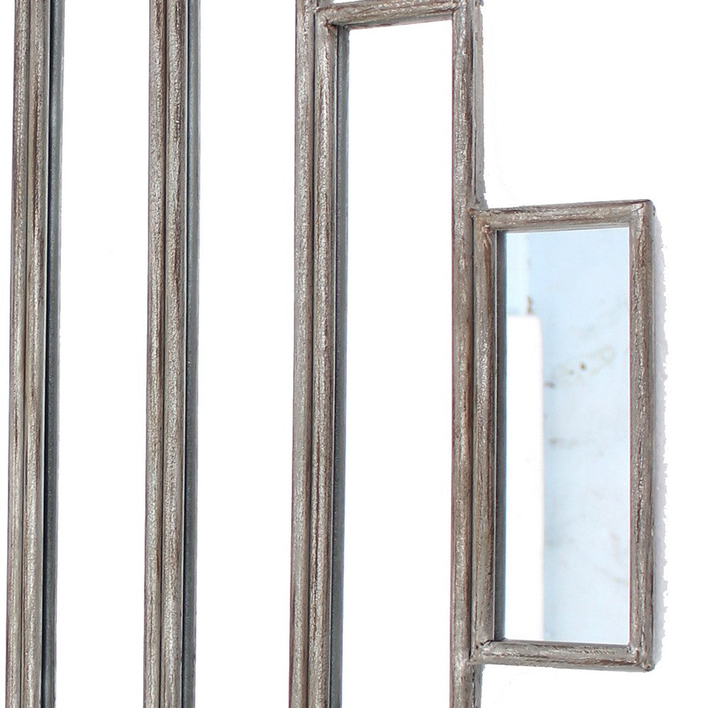 Wooden Wall Mirror with Multiple Framed Sculptures, Silver - BM209098