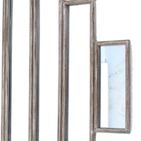 Wooden Wall Mirror with Multiple Framed Sculptures, Silver - BM209098