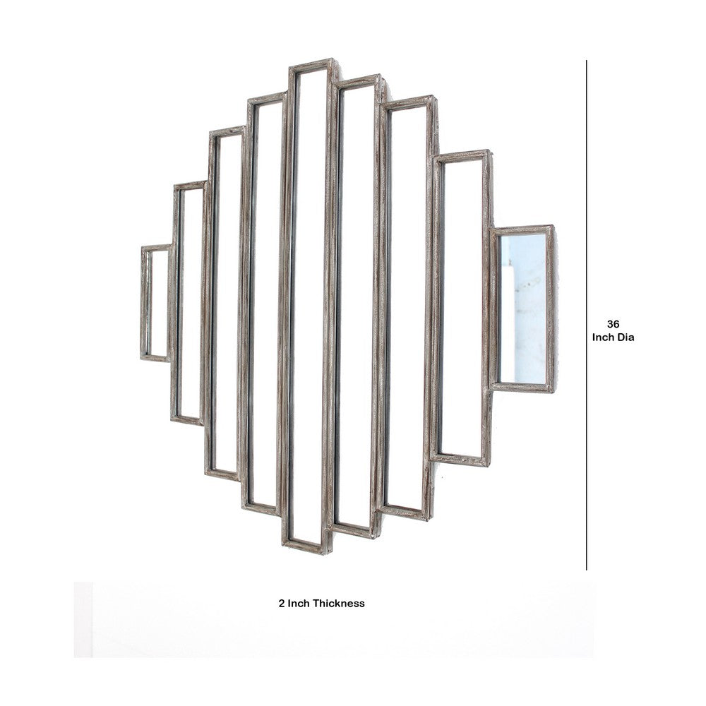 Wooden Wall Mirror with Multiple Framed Sculptures, Silver - BM209098