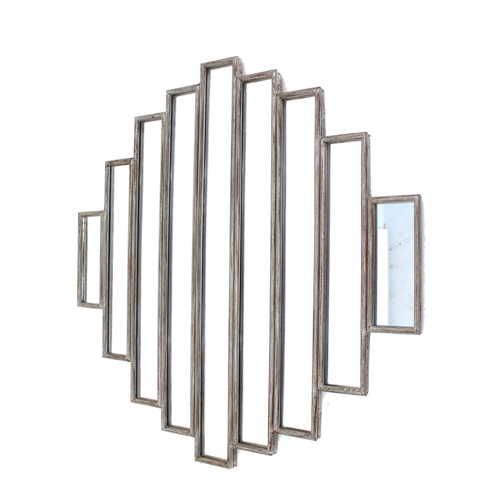 Wooden Wall Mirror with Multiple Framed Sculptures, Silver - BM209098