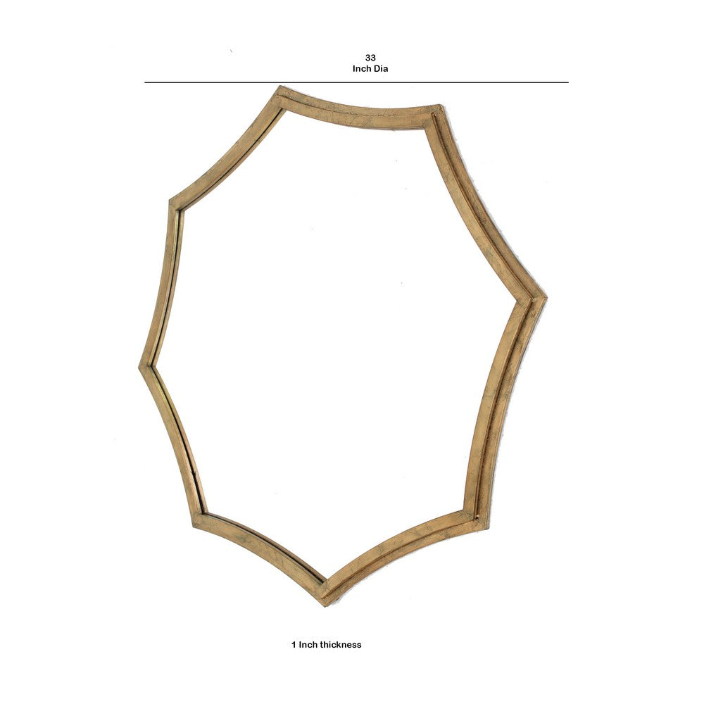 Wooden Wall Mirror with Curved Hexagram Shape Frame, Brown - BM209099