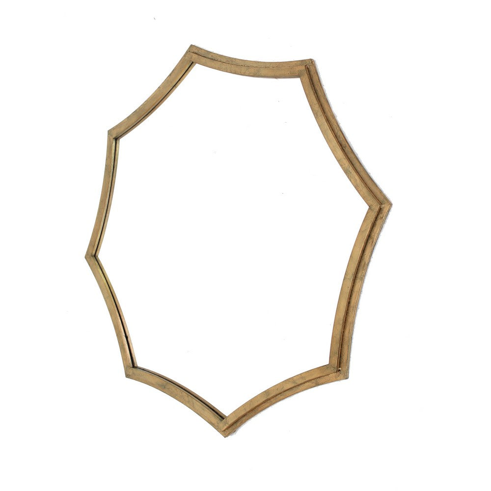 Wooden Wall Mirror with Curved Hexagram Shape Frame, Brown - BM209099