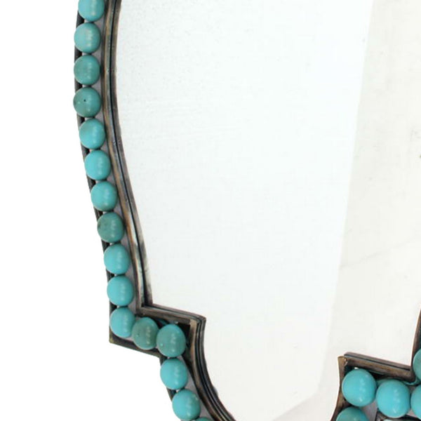 Quatrefoil Shape Metal Wall Mirror with Pearl Accents, Blue and Brown - BM209100