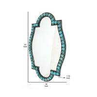 Quatrefoil Shape Metal Wall Mirror with Pearl Accents, Blue and Brown - BM209100