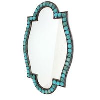 Quatrefoil Shape Metal Wall Mirror with Pearl Accents, Blue and Brown - BM209100