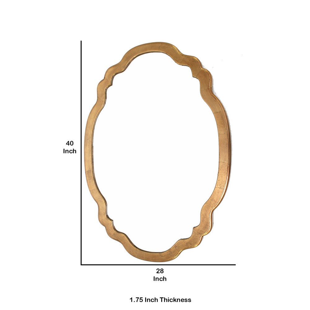 Wooden Frame Wall Mirror in Quatrefoil Shape and Elegant Curves, Gold - BM209101