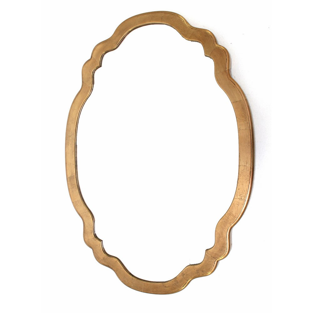 Wooden Frame Wall Mirror in Quatrefoil Shape and Elegant Curves, Gold - BM209101