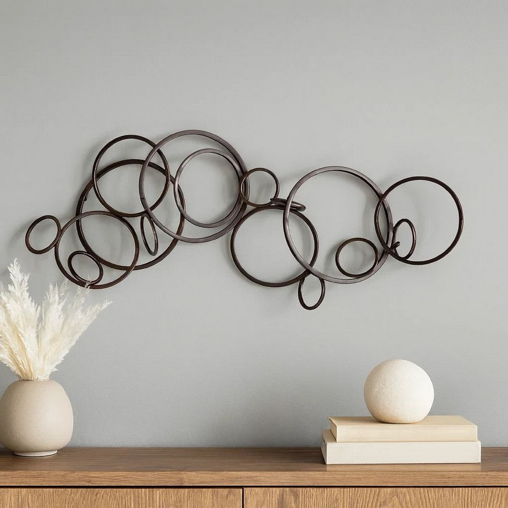 Industrial Style Metal Wall Decor with Multiple Circles, Bronze - BM209107