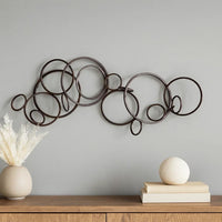 Industrial Style Metal Wall Decor with Multiple Circles, Bronze - BM209107
