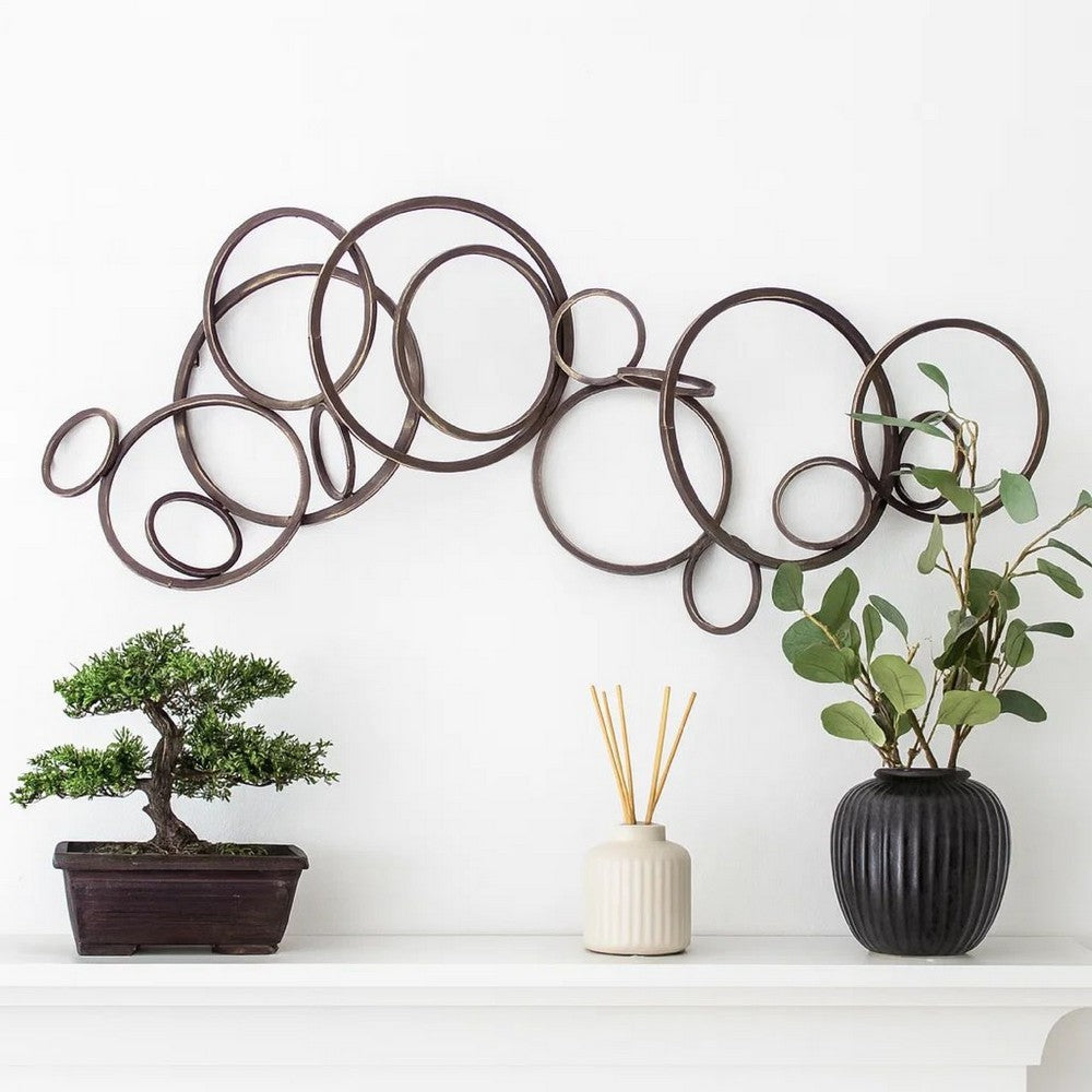 Industrial Style Metal Wall Decor with Multiple Circles, Bronze - BM209107