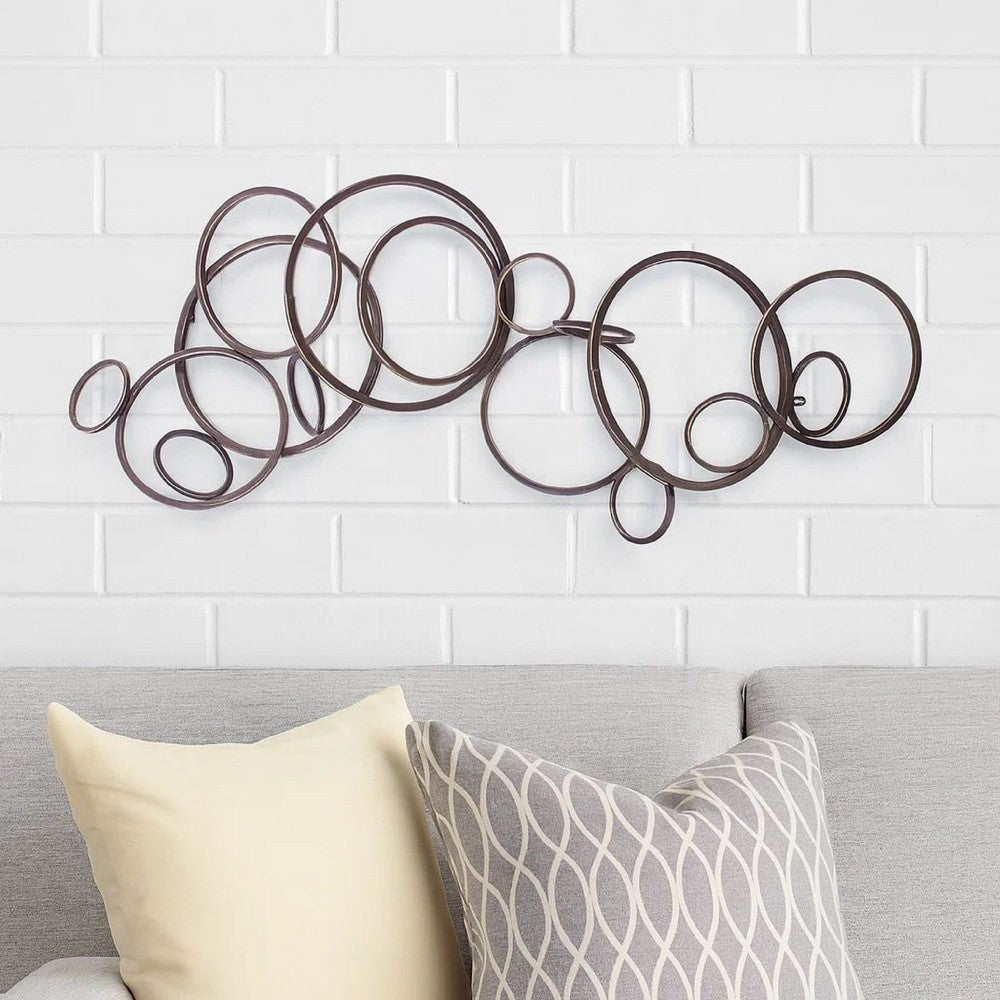 Industrial Style Metal Wall Decor with Multiple Circles, Bronze - BM209107