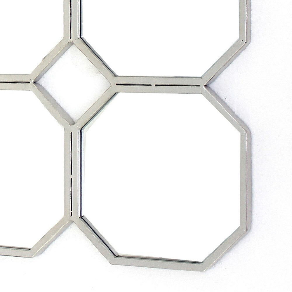 Metal Wall Mirror with Nine Connected Octagonal Mirror Shapes, Silver - BM209108