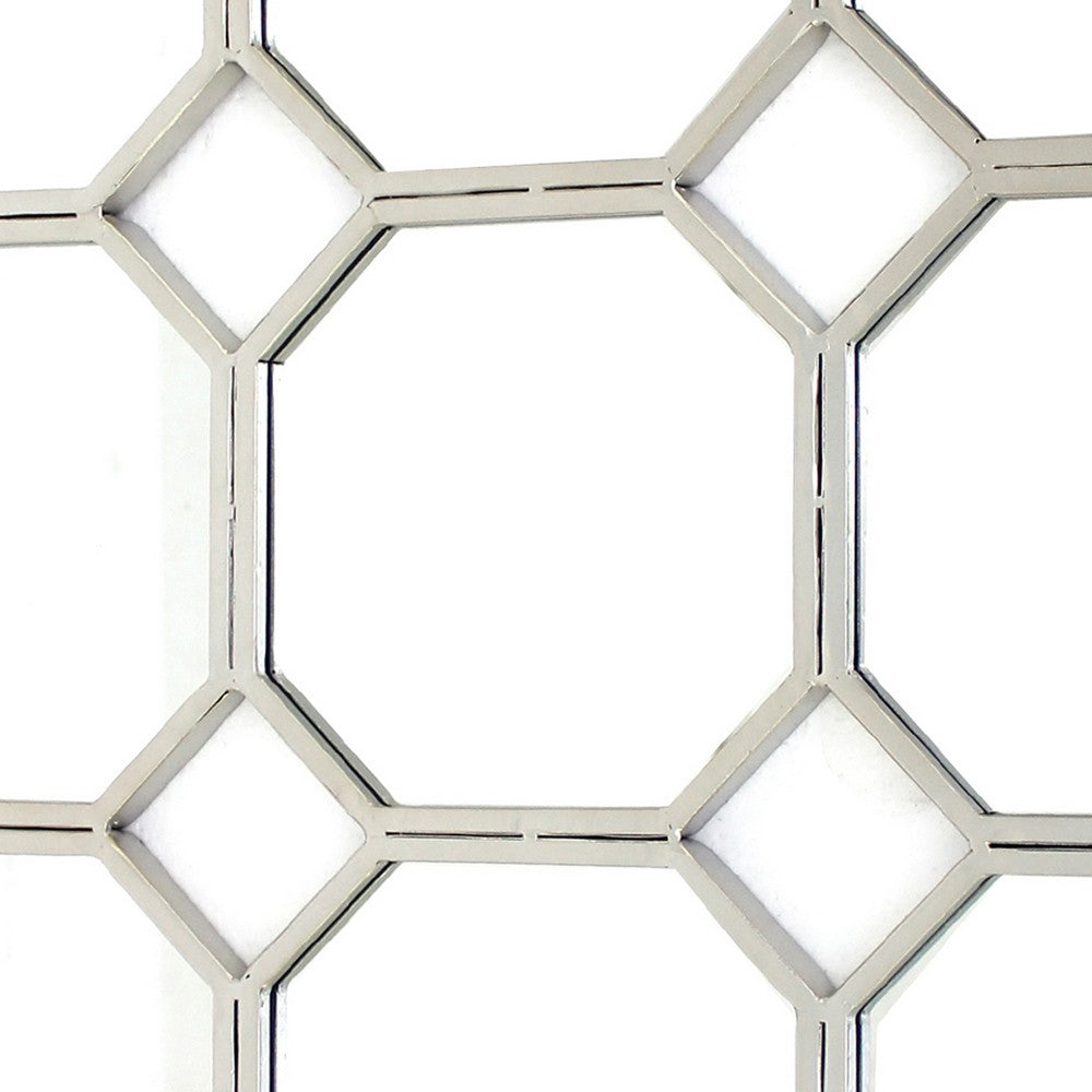 Metal Wall Mirror with Nine Connected Octagonal Mirror Shapes, Silver - BM209108