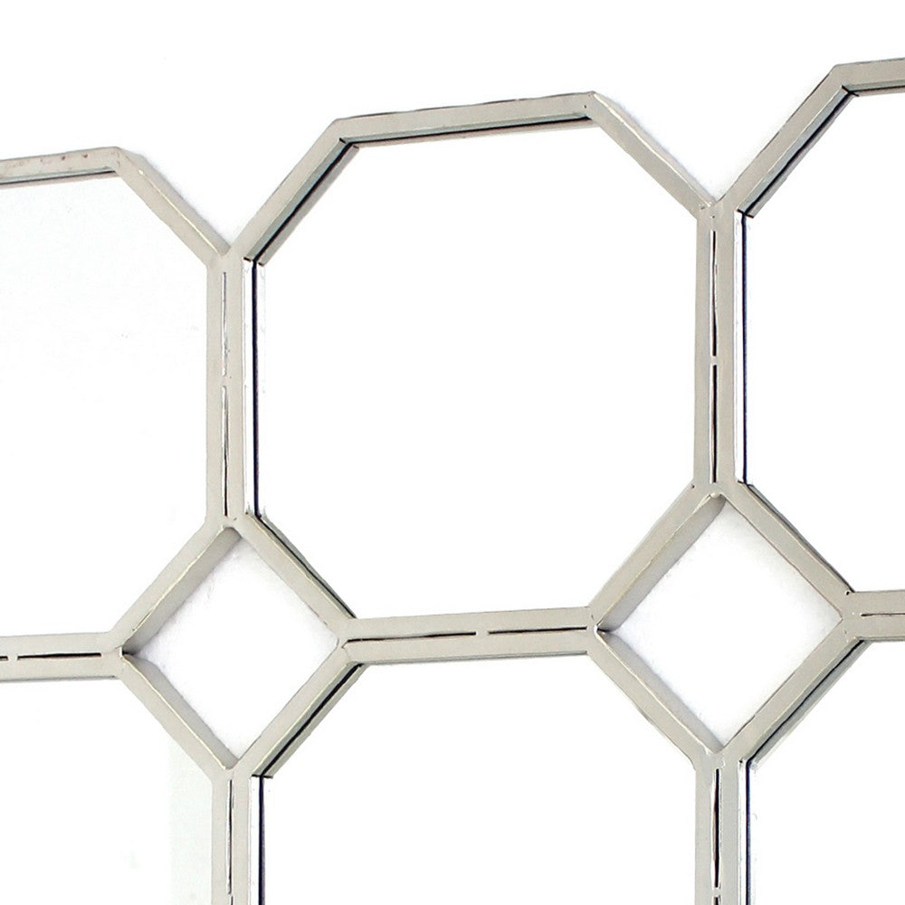Metal Wall Mirror with Nine Connected Octagonal Mirror Shapes, Silver - BM209108