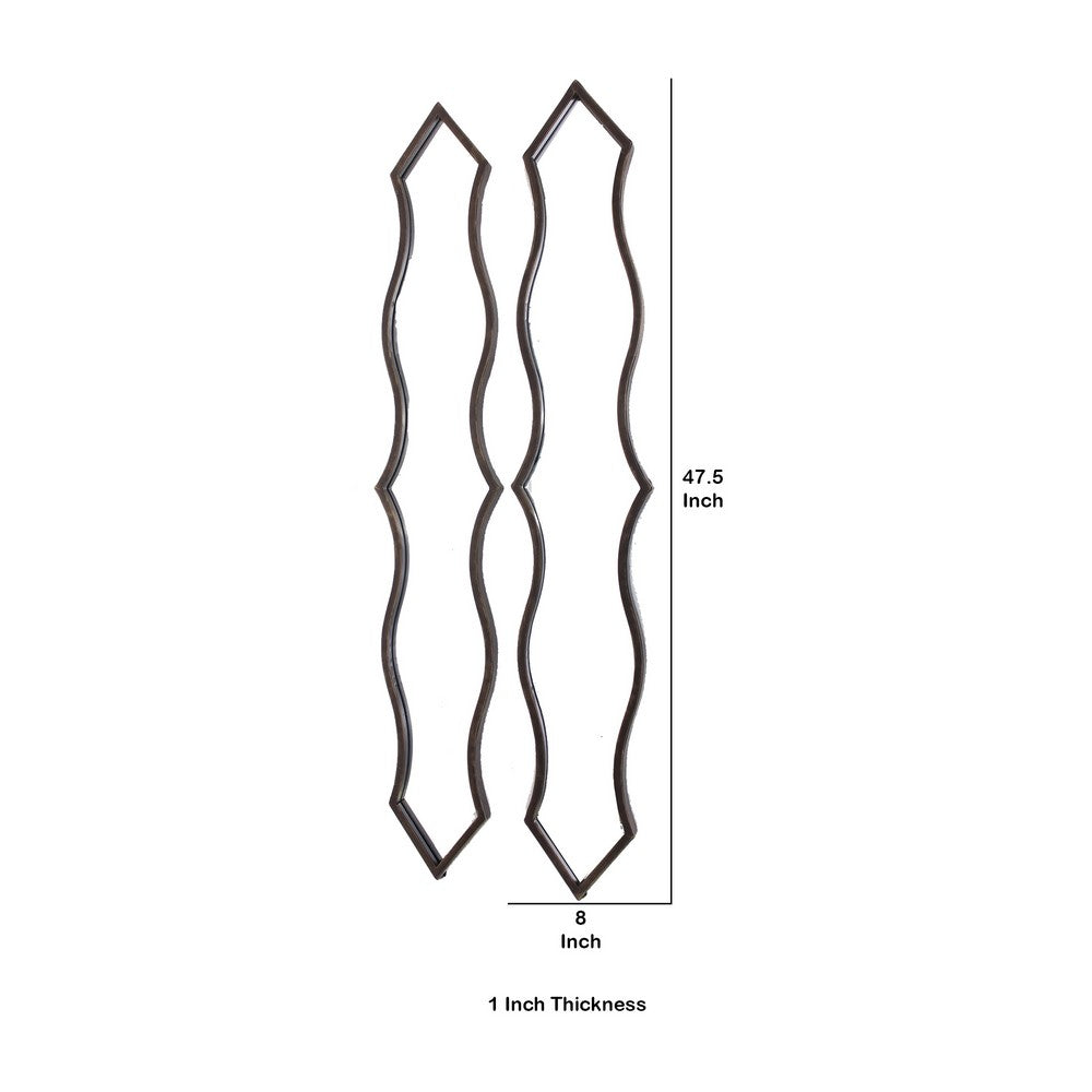 Metal Wall Mirror with Scalloped Shaped Border, Set of Two, Bronze - BM209109