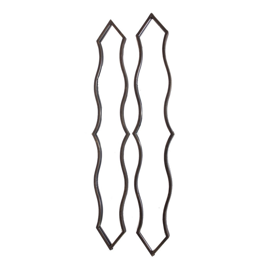 Metal Wall Mirror with Scalloped Shaped Border, Set of Two, Bronze - BM209109