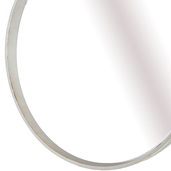 Modern Style Round Metal Wall Mirror with Hanging Chain, Silver - BM209113