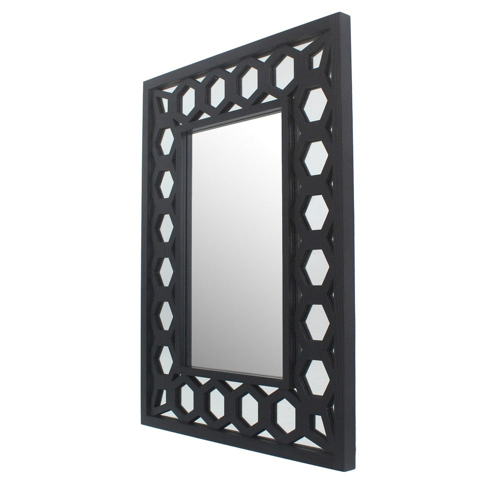 Rectangular Wooden Dressing Mirror with Lattice Pattern Design, Black - BM209114
